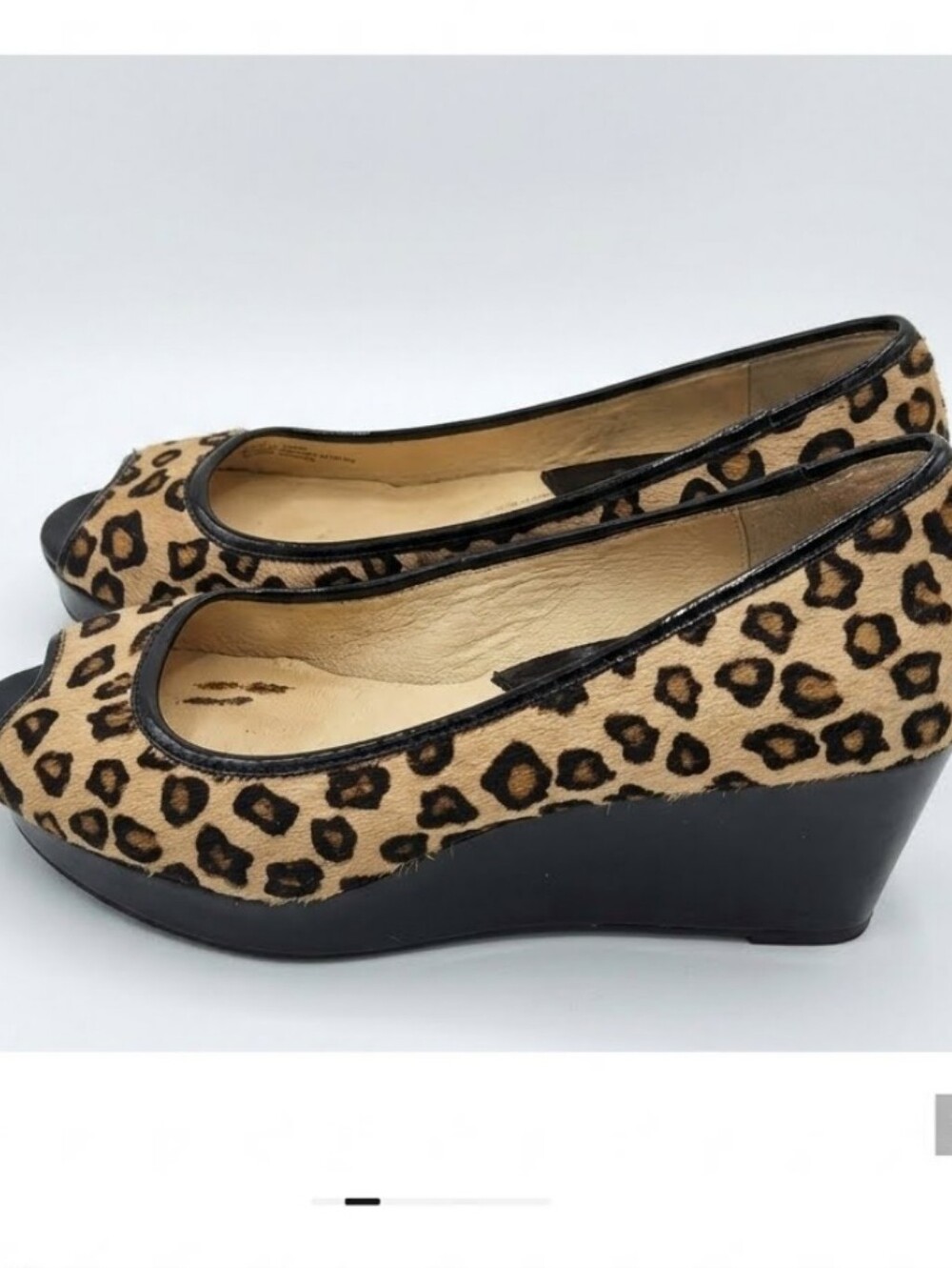 Michael Kors Leopard Print Calf Hair Peep Toe Wedge Shoes Size 8